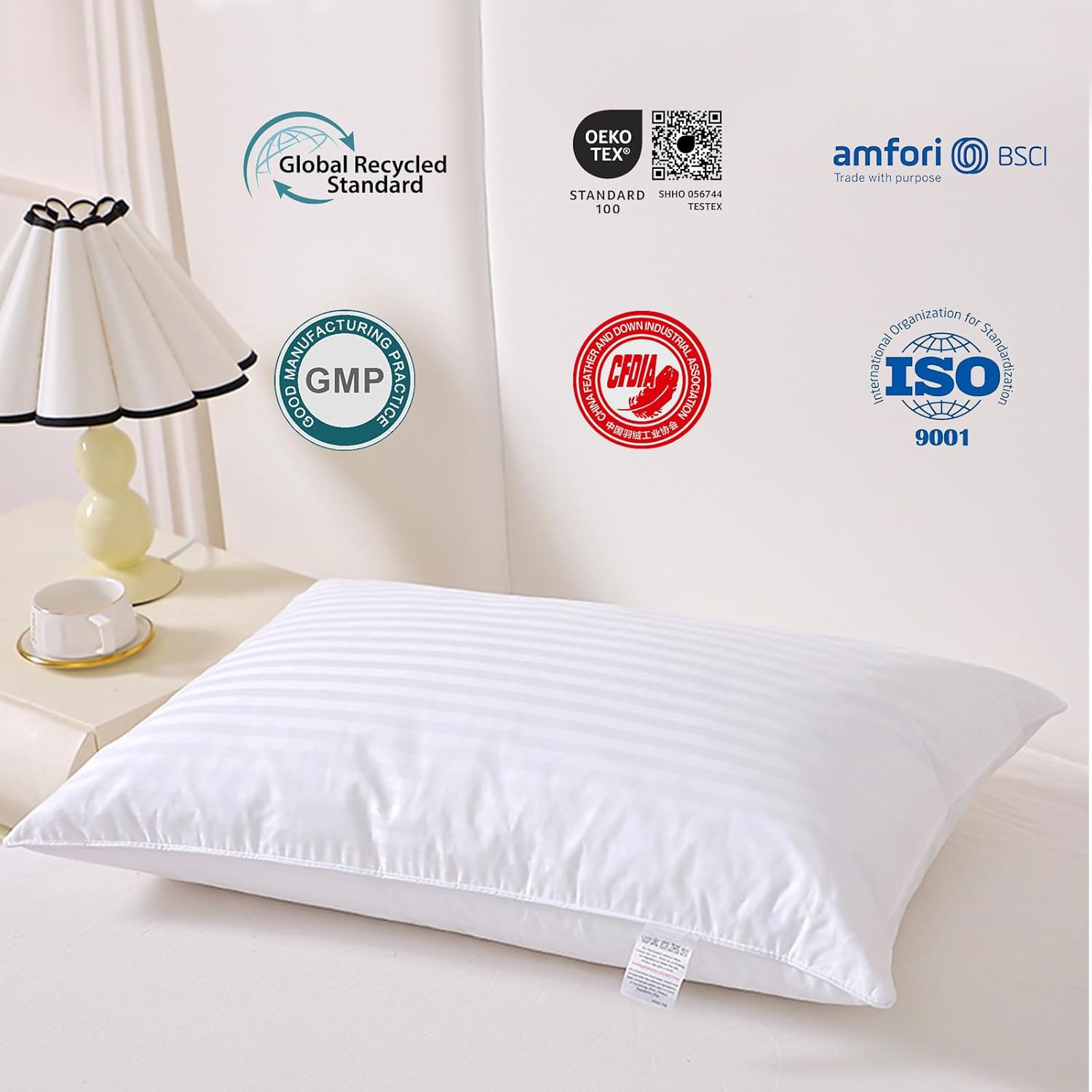 Goose Feathers and Down White Pillows with 100% Cotton Cover, Bed Sleeping Hotel Collection Pillows for Side, Back, Stomach Sleepers (Queen (20" x 30"))