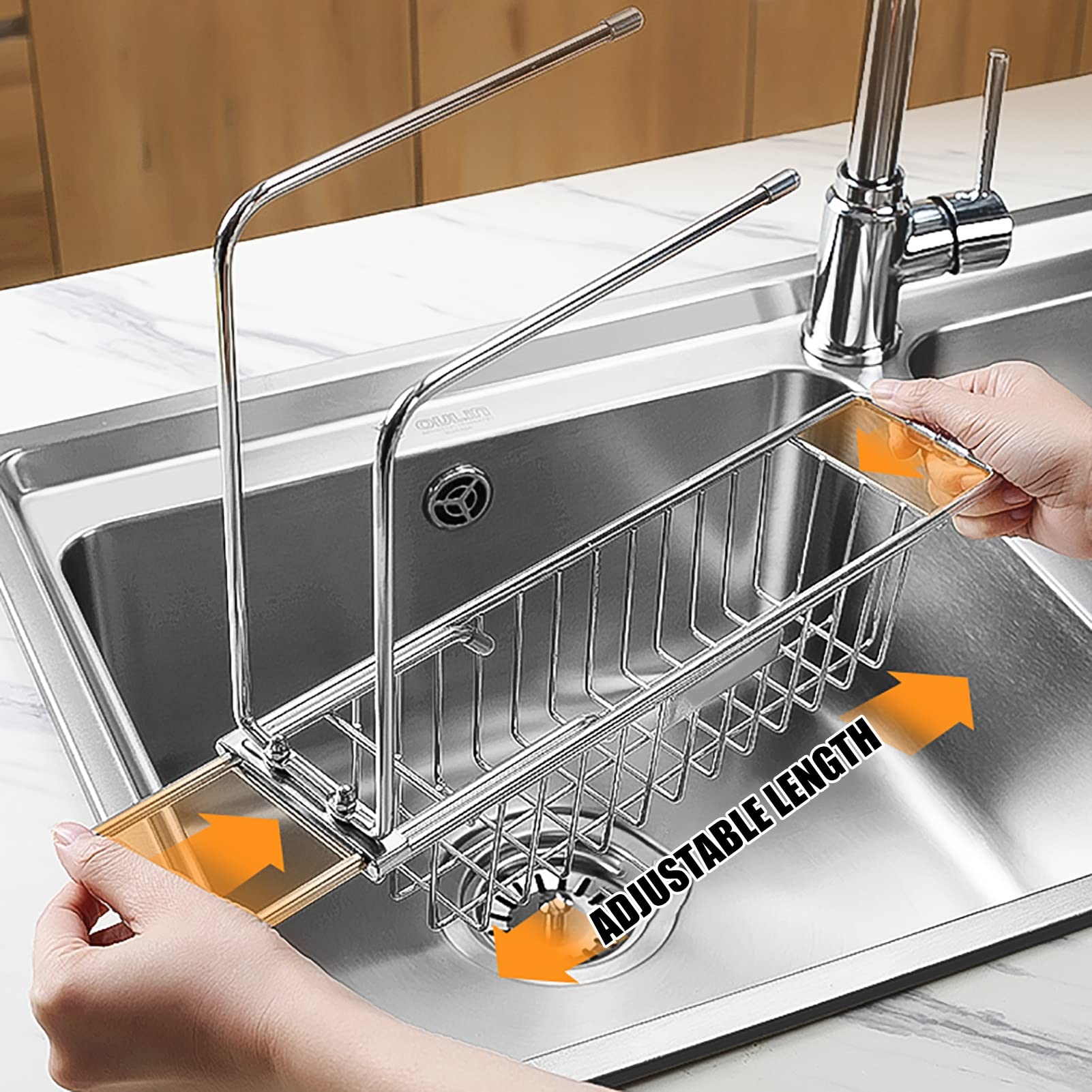 FAXIOAWA Colador retráctil de Acero Inoxidable para Fregadero, Cesta de Drenaje telescópica, Cesta de Drenaje para Estante de Cocina, Estante para secar Platos sobre el Fregadero