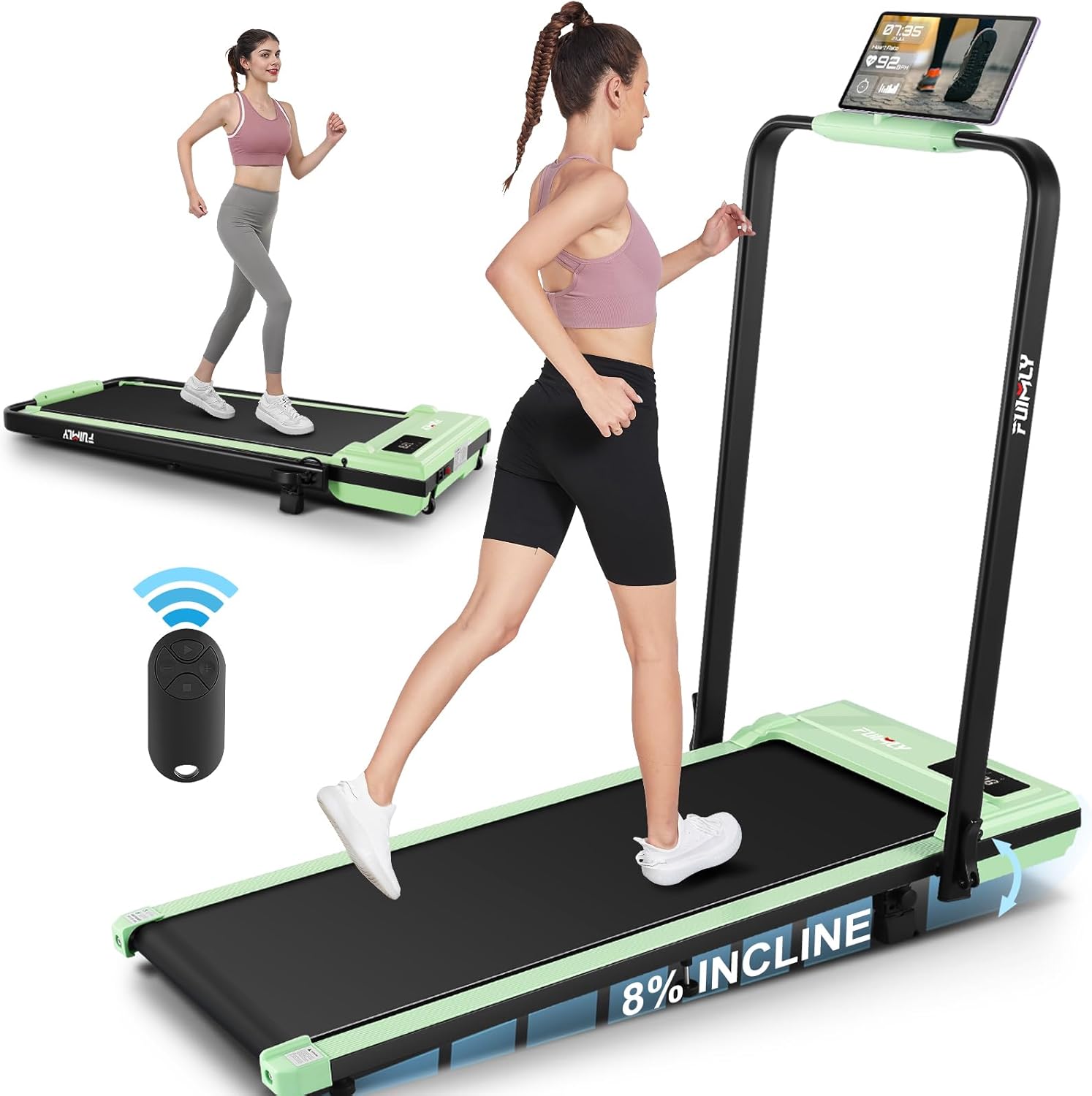 FUNMILY Incline Under Desk Treadmill,4 in 1 Walking Pad Treadmill for Home,2.5HP Treadmill 300lb Capacity,Folding Compact Treadmill with Remote Control,LED Touch Screen,Running Electric Machine