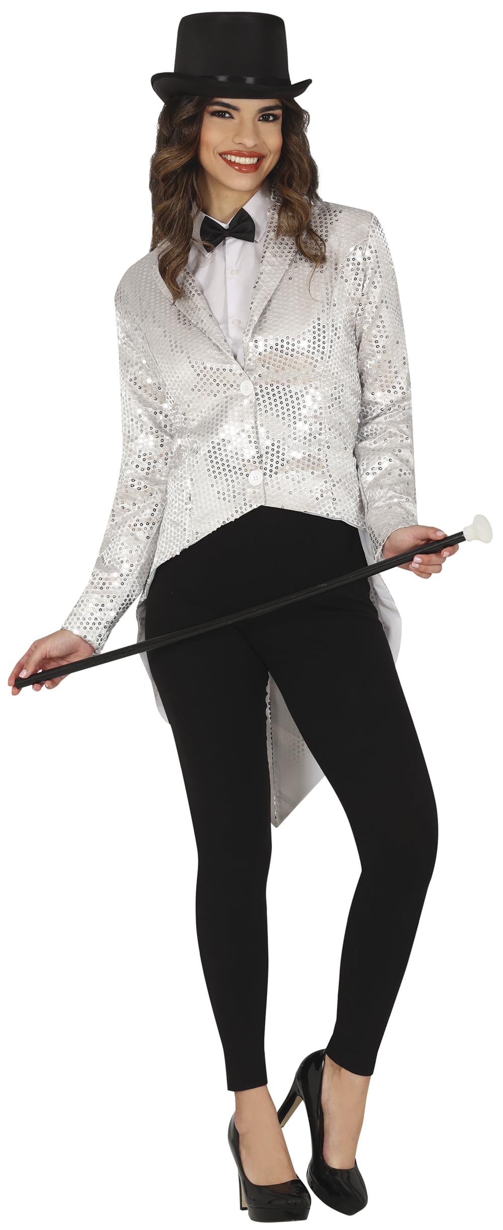 FIESTAS GUIRCA Silver Tailcoat with Sequins Carnival Costume Women's Chic Tailcoat in Silver Shiny Tuxedo Tailcoat Blazer Fancy Dress Costume Adult Women, silver, L