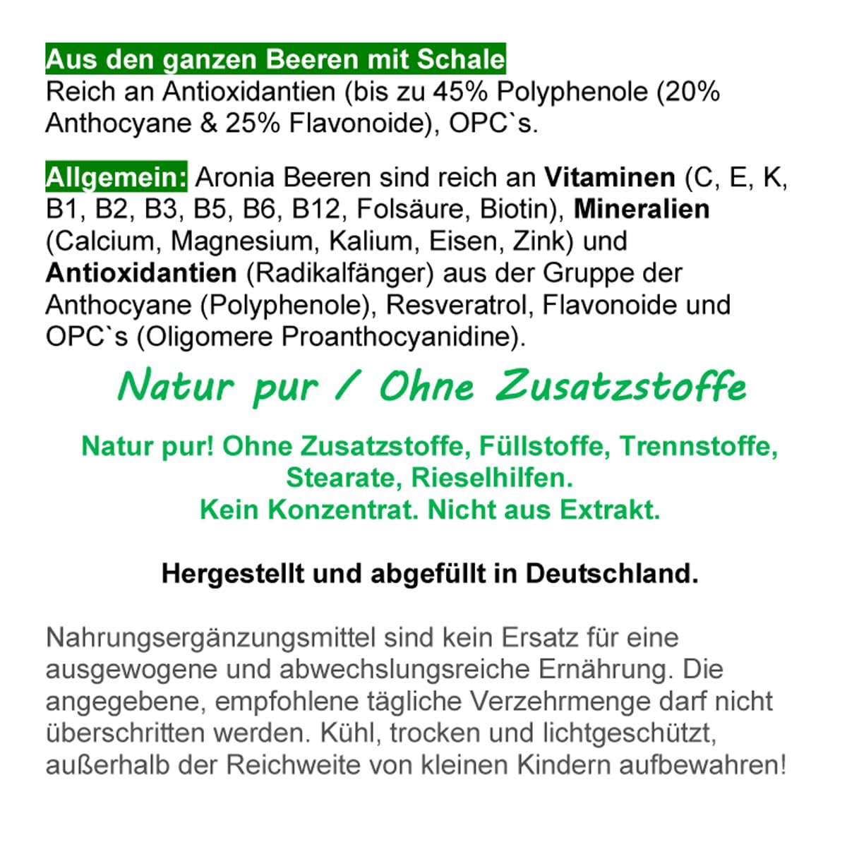 Aroniabeere Aronia 360 Kapseln OPC + Antioxidantien (Radikal Fänger) + Vitamine C+E+K - Anthocyane + Flavonoide für Immunsystem & Abwehrkräfte - NATUR PUR ohne ZUSATZSTOFFE. 26855-360