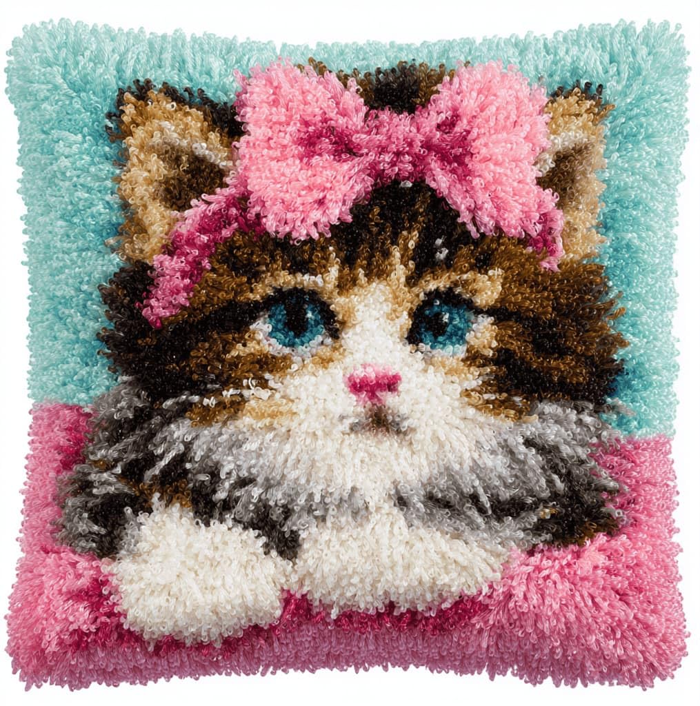 Kitquiver Latch Hook Kits Donkey for Adults,Cat DIY Latch Hook Cushion Kits and Latch Rug Kits Cross-Stitch Embroidery Cushion Cover for Home Sofa Decoration 17X17 in
