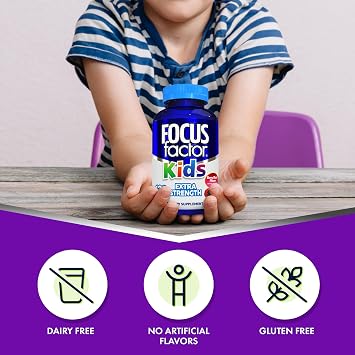 Focus Factor Kids Extra Strength Daily Chewable for Brain Health Support, 120 Count Vitamins - Quality Formula Gluten & Dairy Free Supplements for Children No Artificial Sweetener