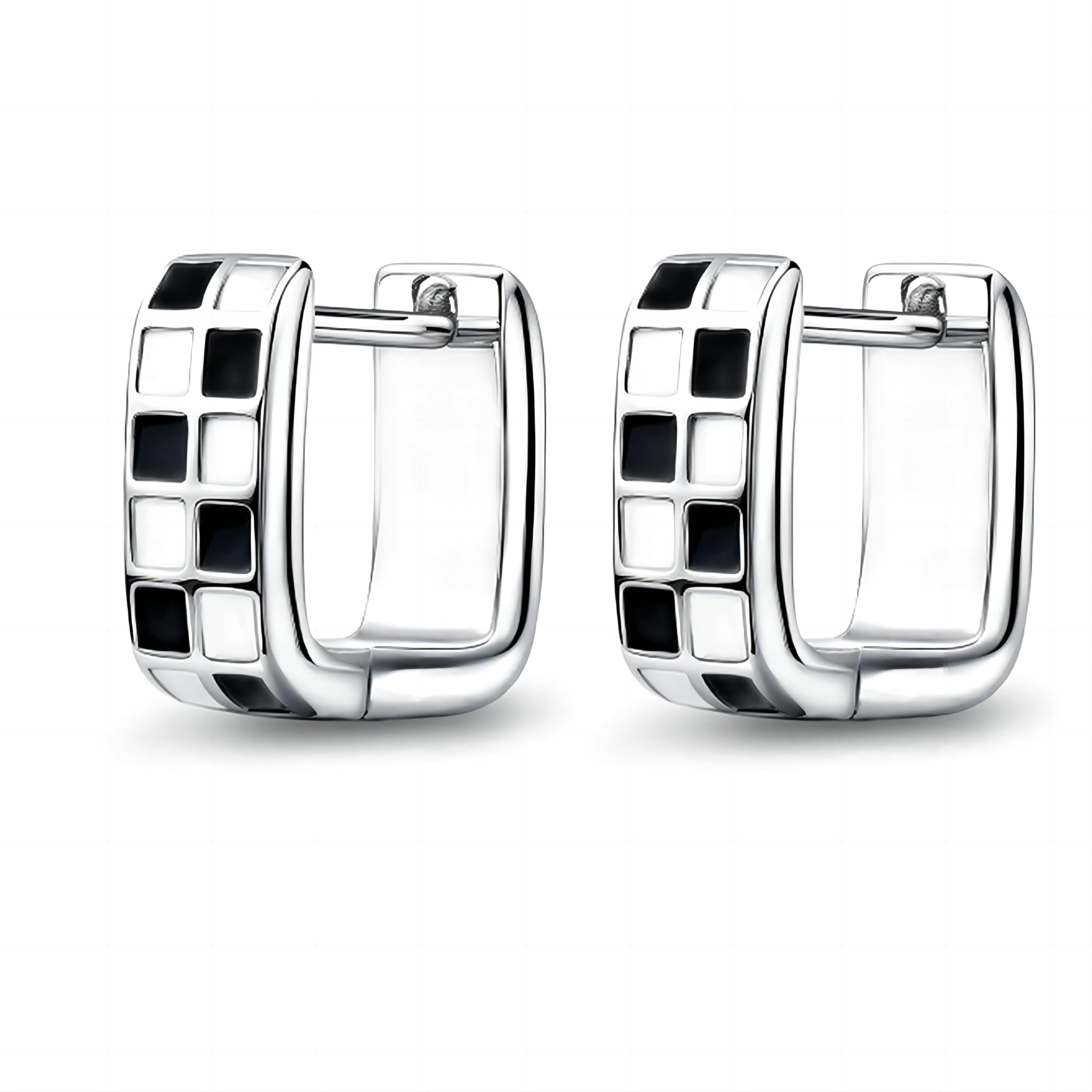 Checkered Earring For Women, Dainty Oval Checker Chunky Hoop Earrings, 18K Gold Plated Filled Enamel Checker Hoop Earrings, Hypoallergenic Fashion