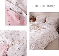 Vista 6 de DREAMINGO Juego de funda de edredón floral – 100% algodón, tamaño completo, juego de ropa de cama con flores botánicas lindas para niñas, funda