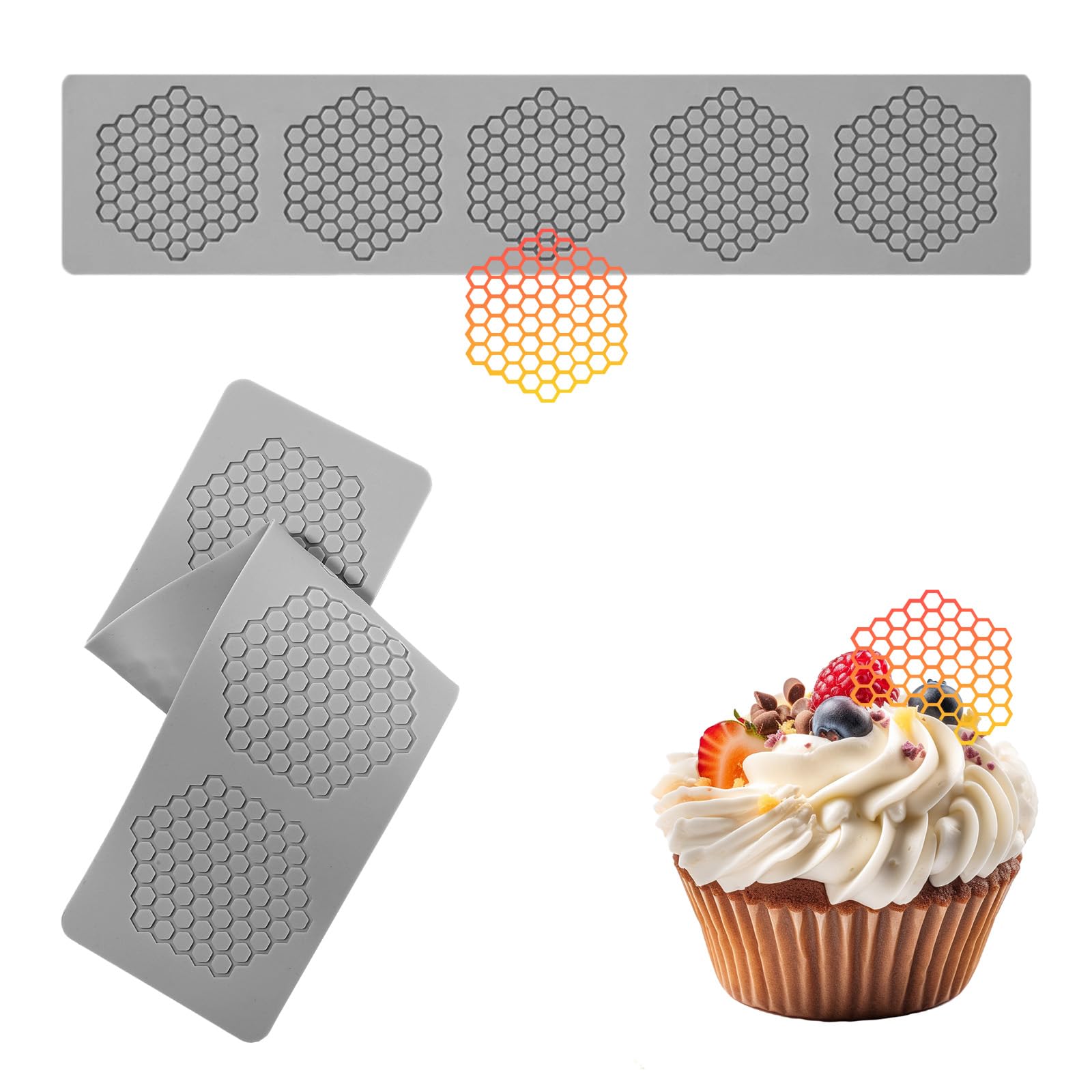 2 Pcs Honeycomb Molds, Honeycomb Silicone Mold with Hollow 3D Beehive, Silicone Tuile Molds for Crafts, Fondant Mold for Baking Sugar Dessert Cupcake Cake Decorating