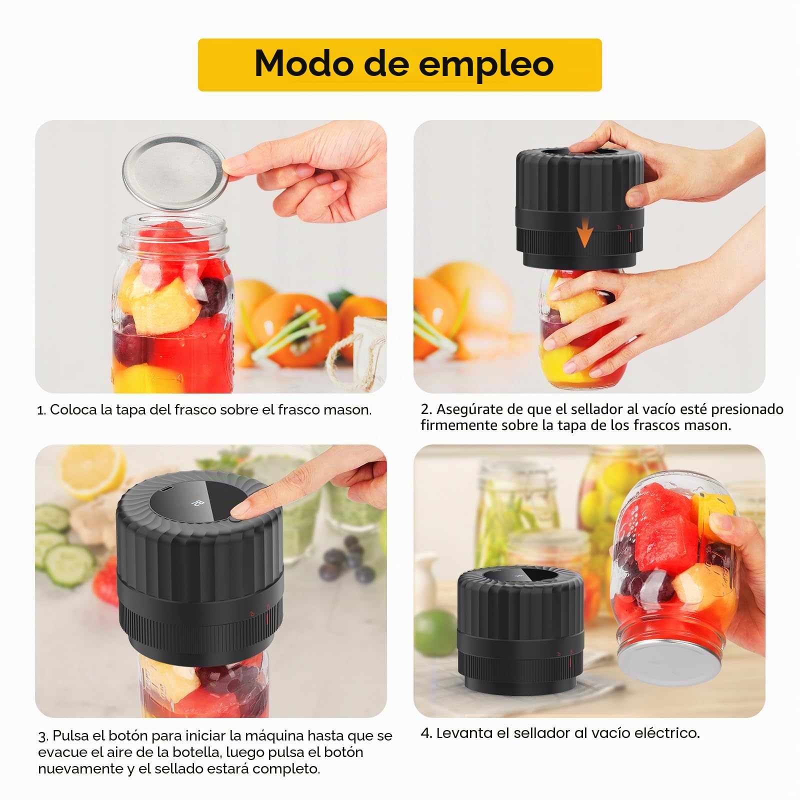 Sellador Eléctrico al Vacío para Tarros de Conservas, Sellador al vacío para tarros de conserva con tapas normales Mason Jar Selladora al Vacío Kit para el Almacenamiento de Alimentos