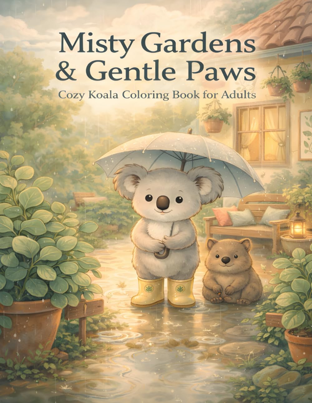 Misty Gardens & Gentle Paws: Cozy Koala Coloring Book for Adults (The Rainy Day Friends Collection)