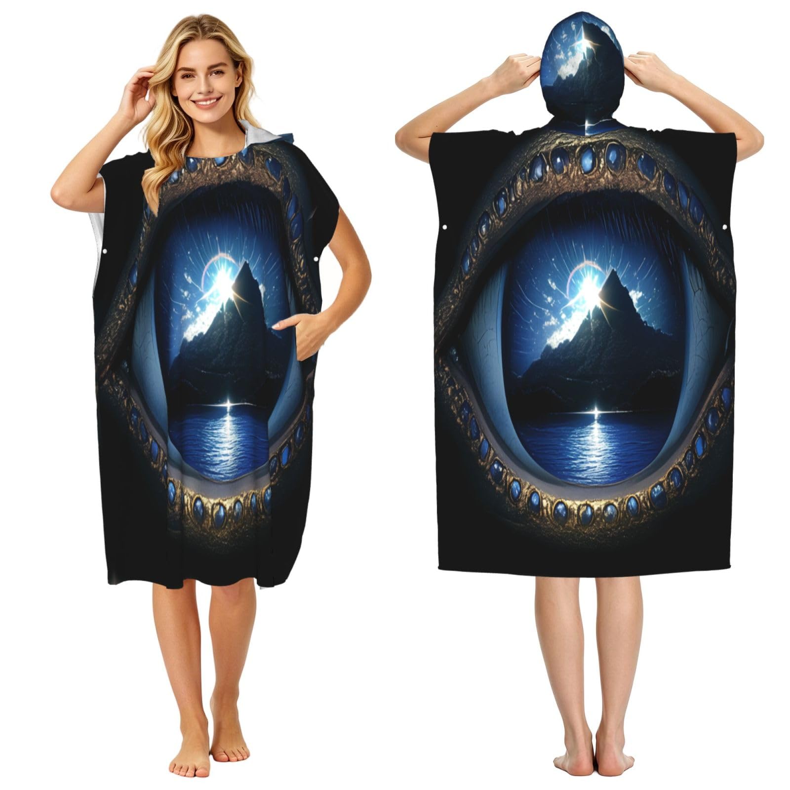 KLGRTJHK The Peak In Blue Eyes Adult Hooded Beach Poncho Towel 43"X35"