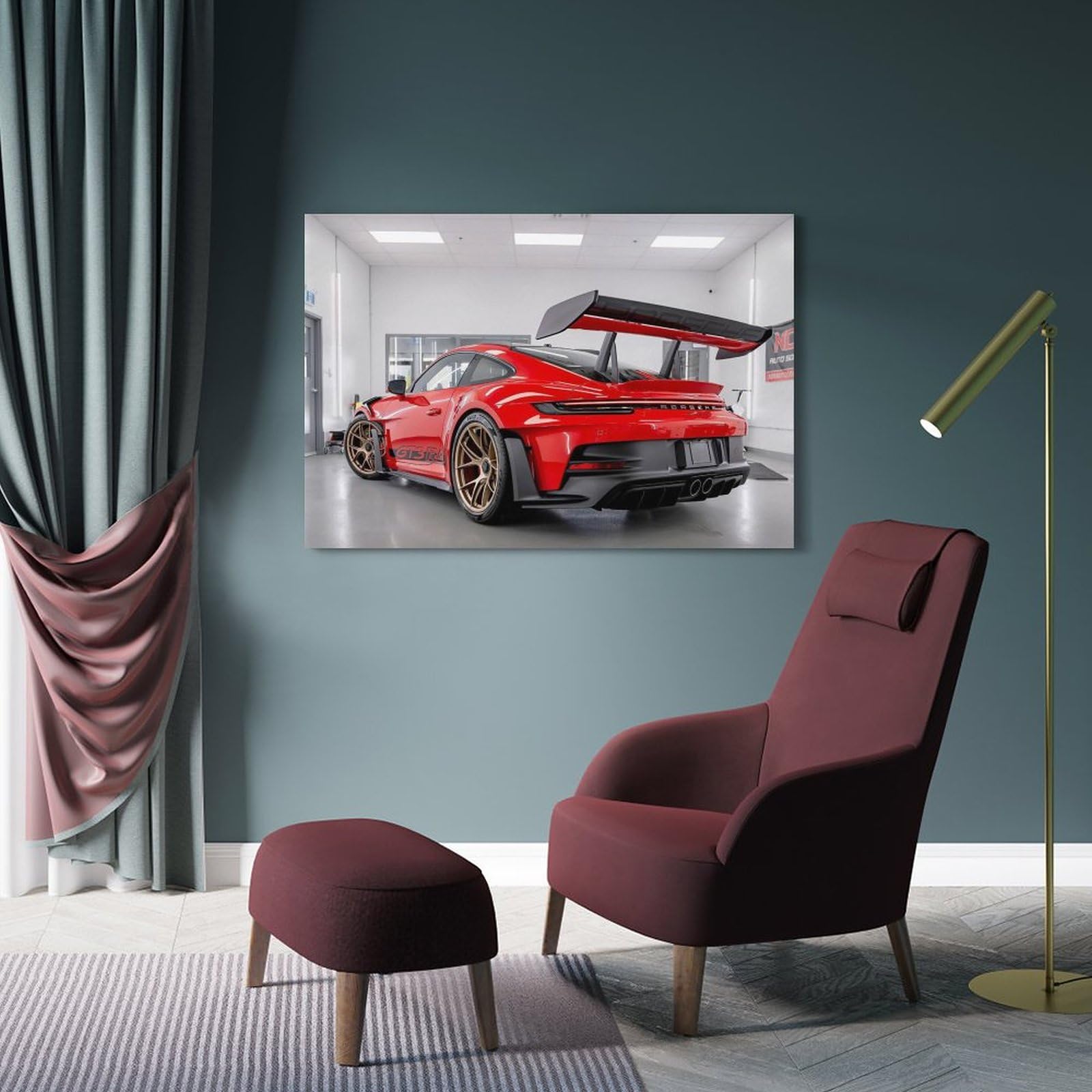 Myrdsio Quadri Soggiorno 5 Pezzi Stampe su Tela Dipinti Moderni Decorazione per L'Arte della Parete Domestica Quadri Grandi Dimensioni con Cornici Porsh Motorsport Car
