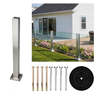 Glass Railing End Post 23.62",T304 Stainless Steel Glass Balustrade Post with Spigot Slots for Indoors & Outdoors Railing of Deck,Balcony,Attic,Staircase Silver