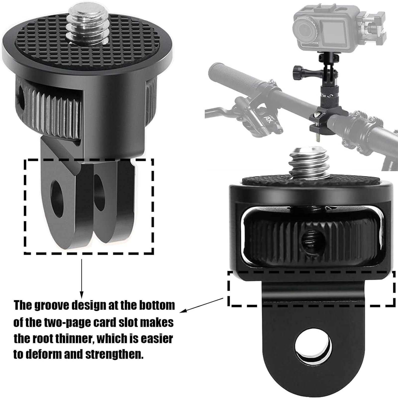 2 Pièces Adaptateur de Trépied en Aluminium, 1/4" Fixation de Trépied Compatible, Ajustement à 360 ° Adaptateur de Caméra, avec 2 Clés, pour Gopro Hero10, Sjcam Caméra(Noir)