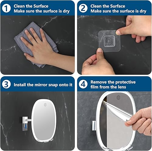 Miniatura 8 de Espejo de ducha sin niebla para afeitarse y maquillaje, espejo de baño mejorado con soporte para maquinilla de afeitar para ducha, luces regulables