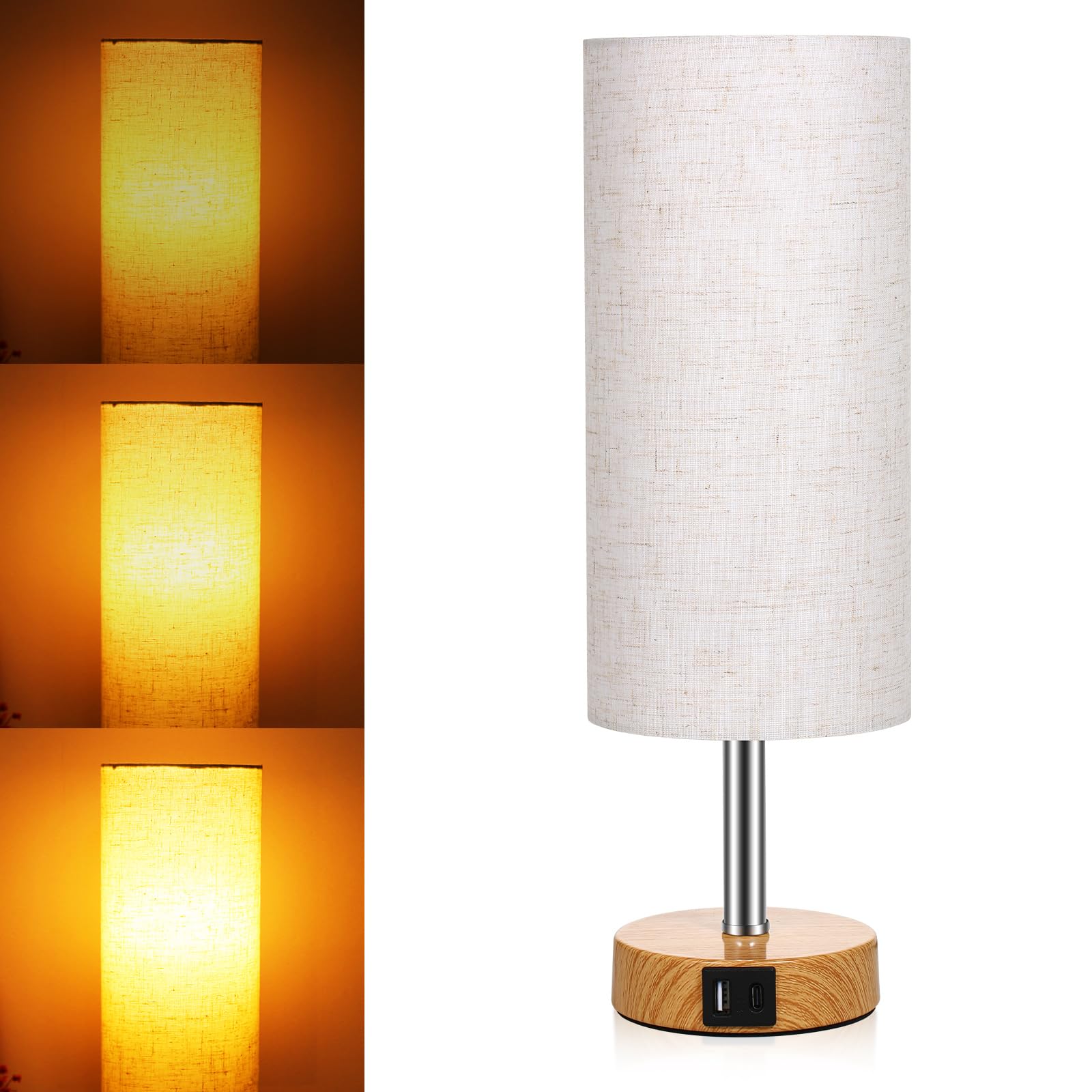 Neoglint Abat Jour da Comodino Coppia, Lampada Touch da Comodino Dimmerabile con 4 Porte di Ricarica USB,Paralume in Tessuto Bianco, Attacco E27, Include 2 Lampadine Bianco Caldo (3000K)