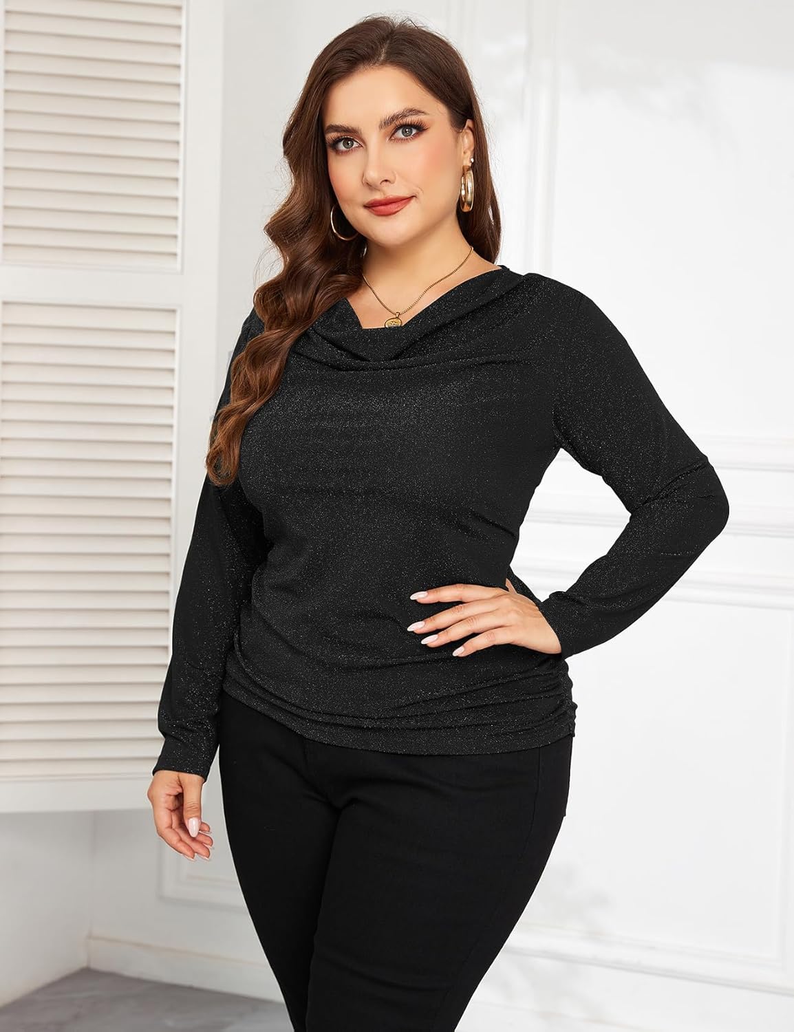 ZOMVA Women's Plus Size Sparkly Cowl Neck Shirt - Image 6
