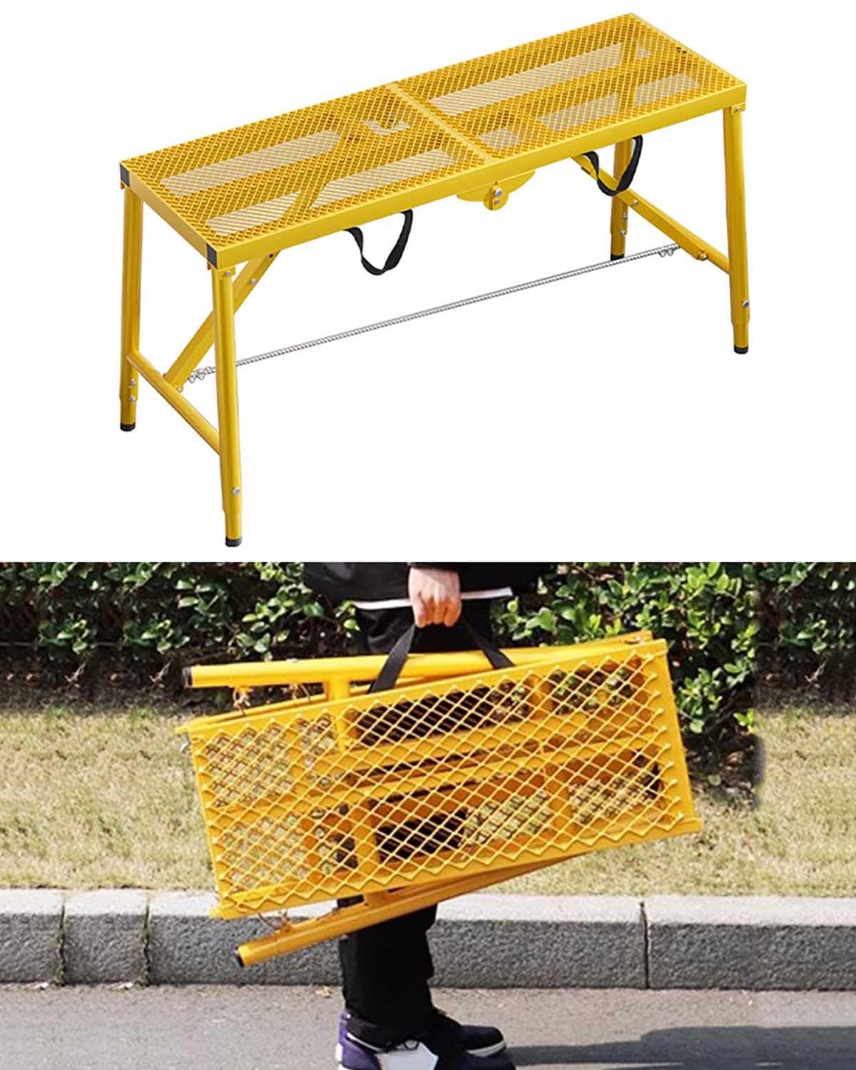 Échafaudage pliable et réglable jaune de 180 cm pour pose de cloisons sèches