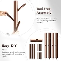 Vista 34 de Perchero de madera independiente con 8 ganchos, fácil montaje, percheros de pino de Nueva Zelanda, 3 tamaños ajustables para ropa, sombreros