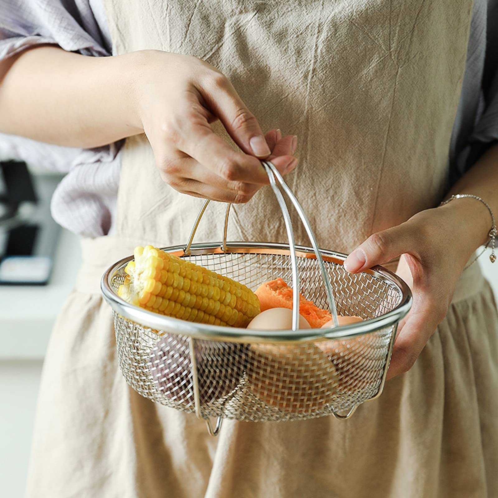 NEBE Panier à Friteuse Panier de Cuisson Frites Frire Tamis de friture friture Panier en Acier Inoxydable Panier Mini français Frites Panier Rond Panier Panier à Frire
