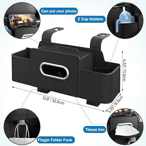 Miniatura 2 de Organizador de asiento trasero de automóvil con 1 paquete de 80 pañuelos, caja de pañuelos para el respaldo del asiento del automóvil y gancho de