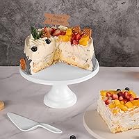 Vista 7 de Soporte redondo para tartas de 9.84 pulgadas con espátula, soporte blanco para cupcakes, fibra de bambú, platos de exhibición de postres