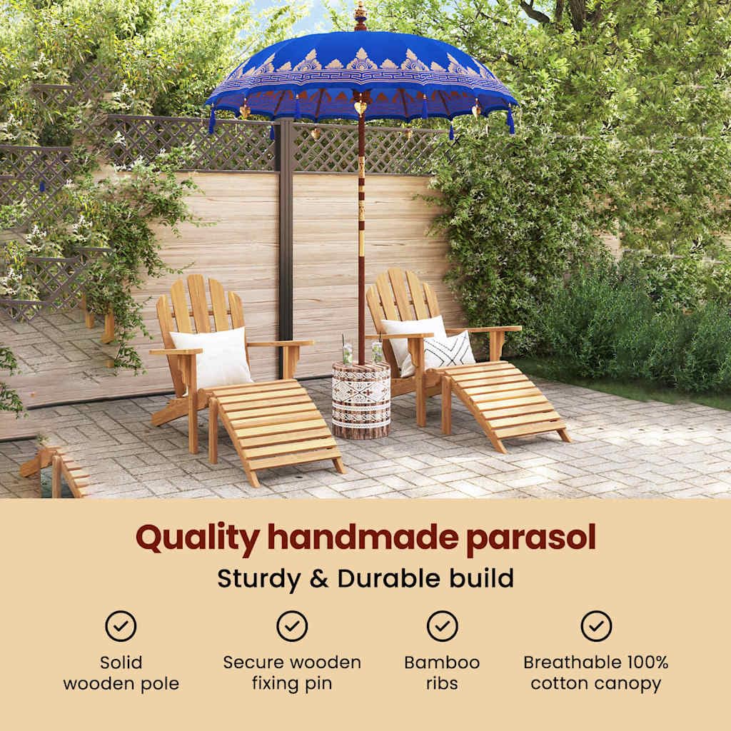 vidaXL Baliński Parasol z Bazą Niebieski 215 x 215 x 260 cm, Okrągły balijski parasol do ogrodu i na taras, cień na zewnątrz, dekoracja patio, tropikalna osłona
