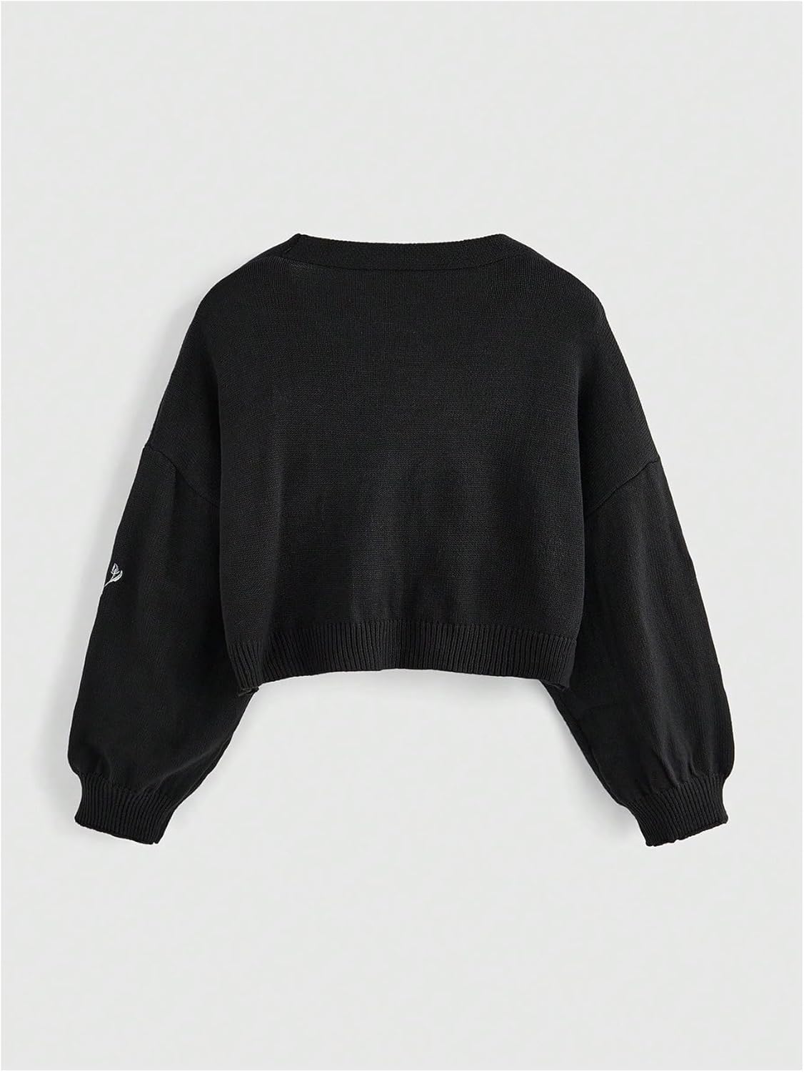 Women's Cropped Cardigan Boho Gothic Floral Embroidery Long Sleeve V Neck Button Down Knitwear Spring Sweater - Image 2