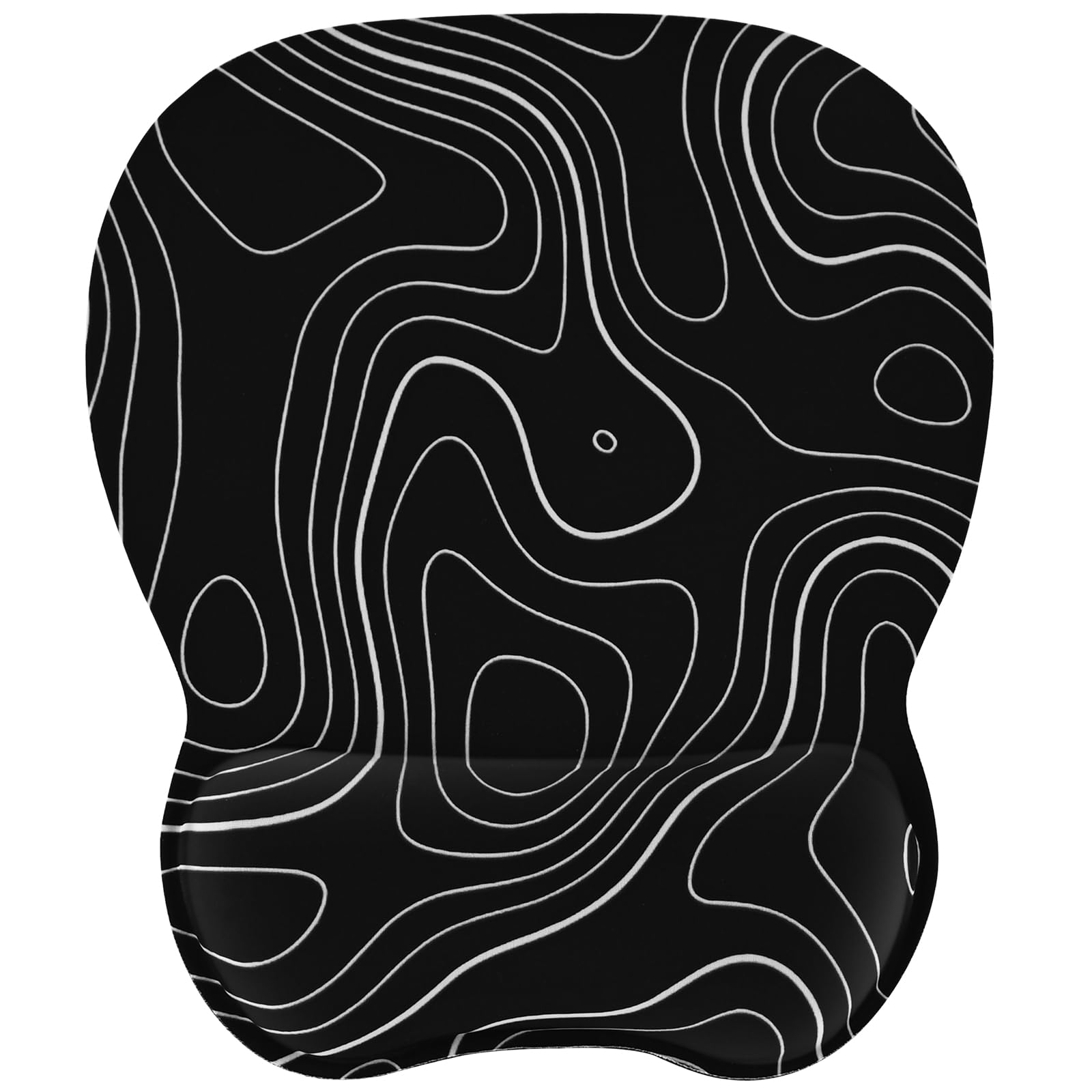 EooCoo Ergonomic Mouse Pad with Wrist Rest, Memory Foam Support Mousepad | Non-Slip Base for Computer, Cafe, Home & Office, 9.64 x 8.26 in Office Desk Accessories, Carpal Tunnel Relief Black Topographic Contour