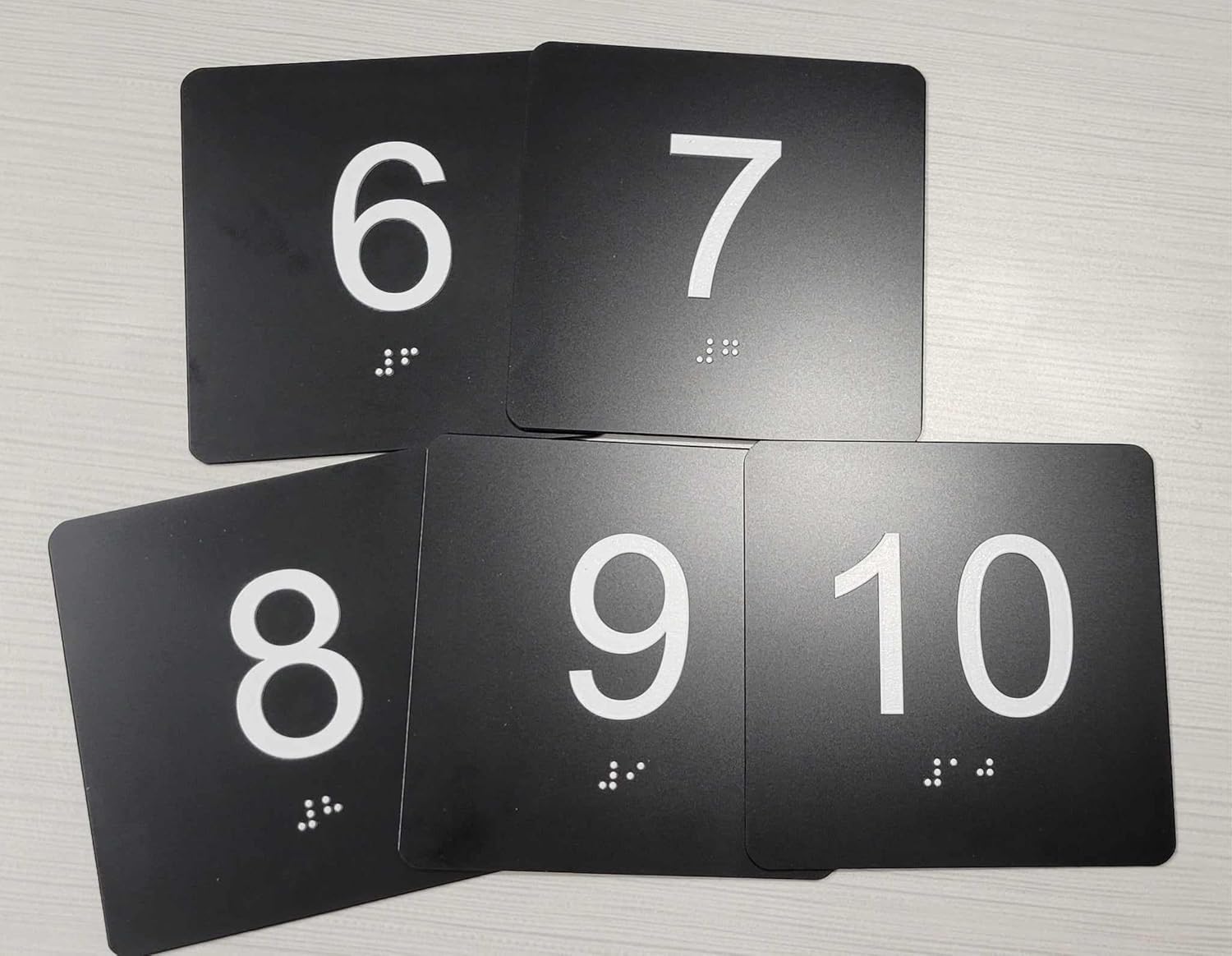ADA Exam Room Number Sign with Tactile and Braille - 4" X 4" - Pack of 5 Numbered 1-5 or 6-10 (Black 6-10)