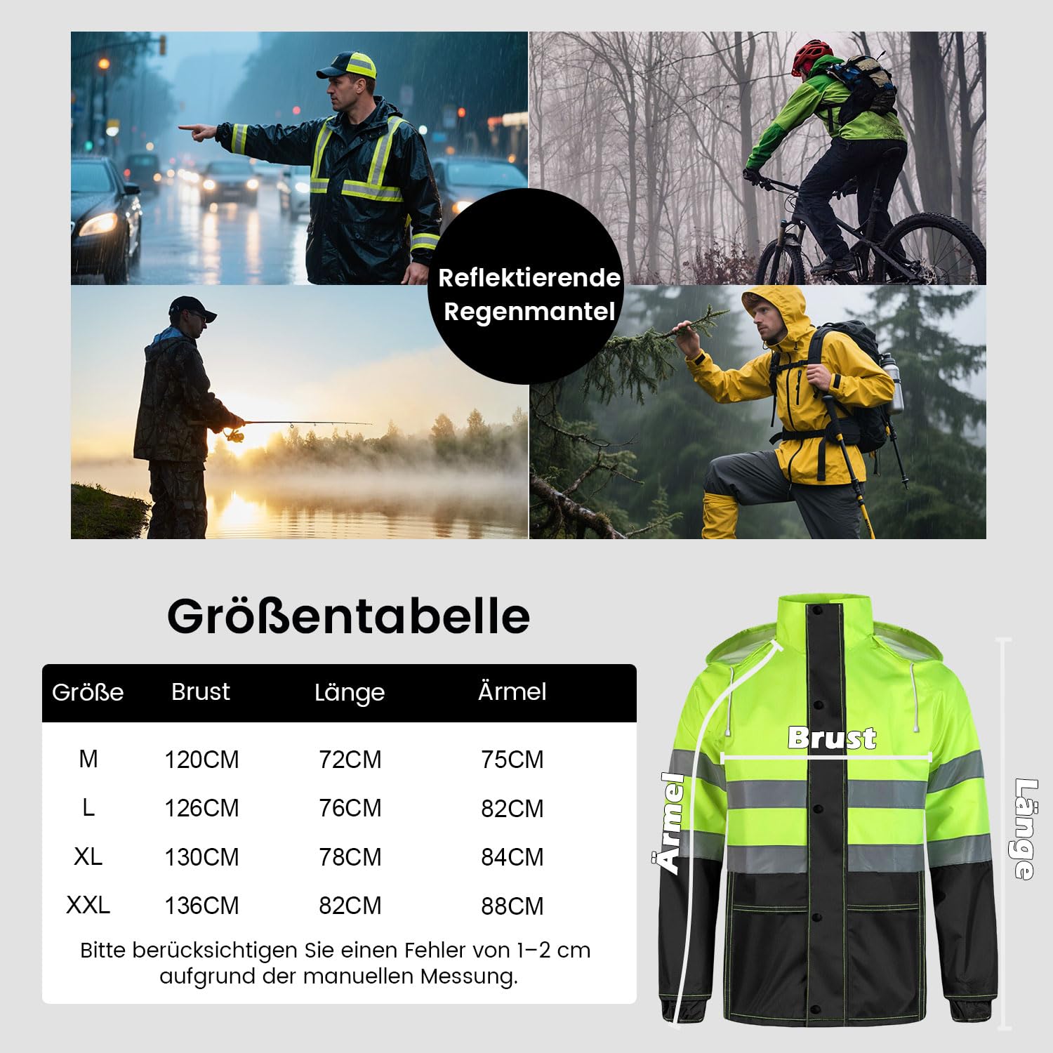 Veste Homme Impérmeable à Capuche Léger Haute Visibilité Manteau de Pluie Impermeable Veste de Pluie Réfléchissants Vêtements de Pluie