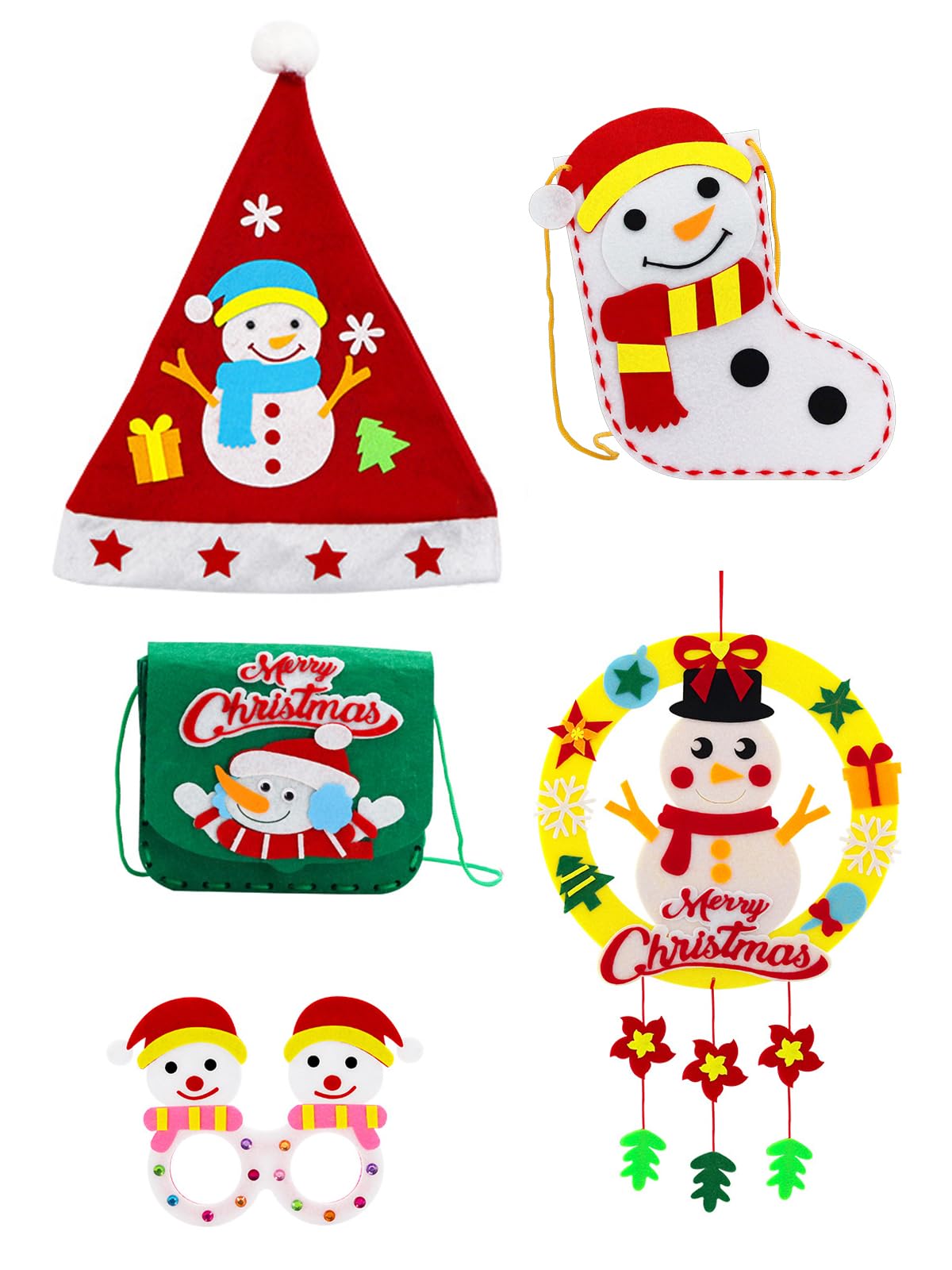 Fenzonmic Family Christmas Craft Kit, DIY Felt Activity to Build 5 Sets, Includes Hat, Glasses, Clutch, Sock & Wreath