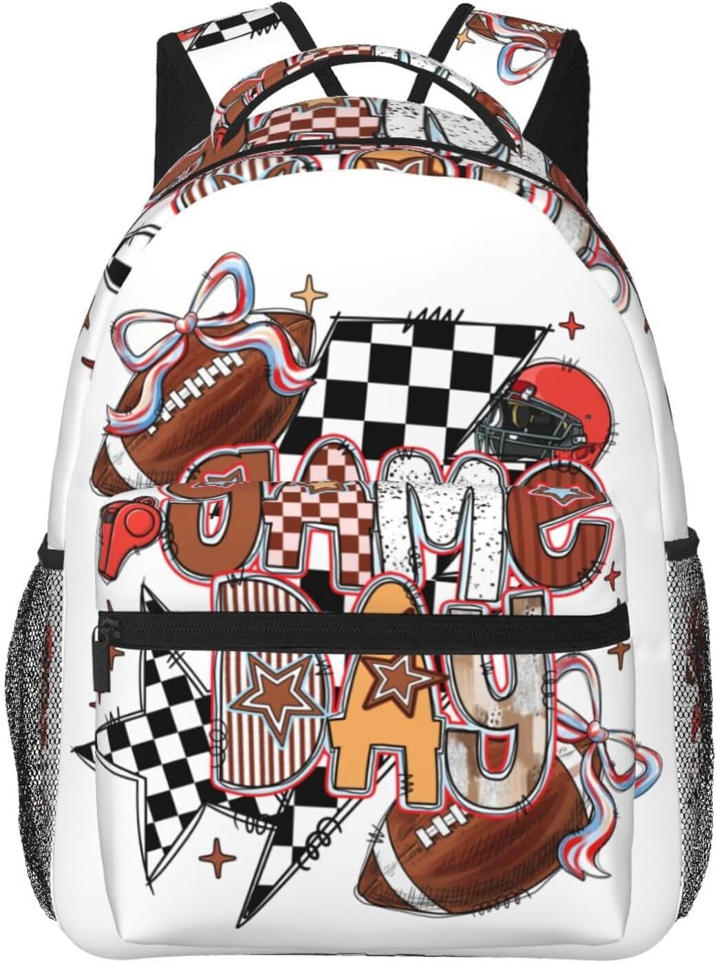 Bow Football Game Day Backpack Lightweight Laptop Backpack Casual Daypack Travel Double Shoulder Bag For Women Men