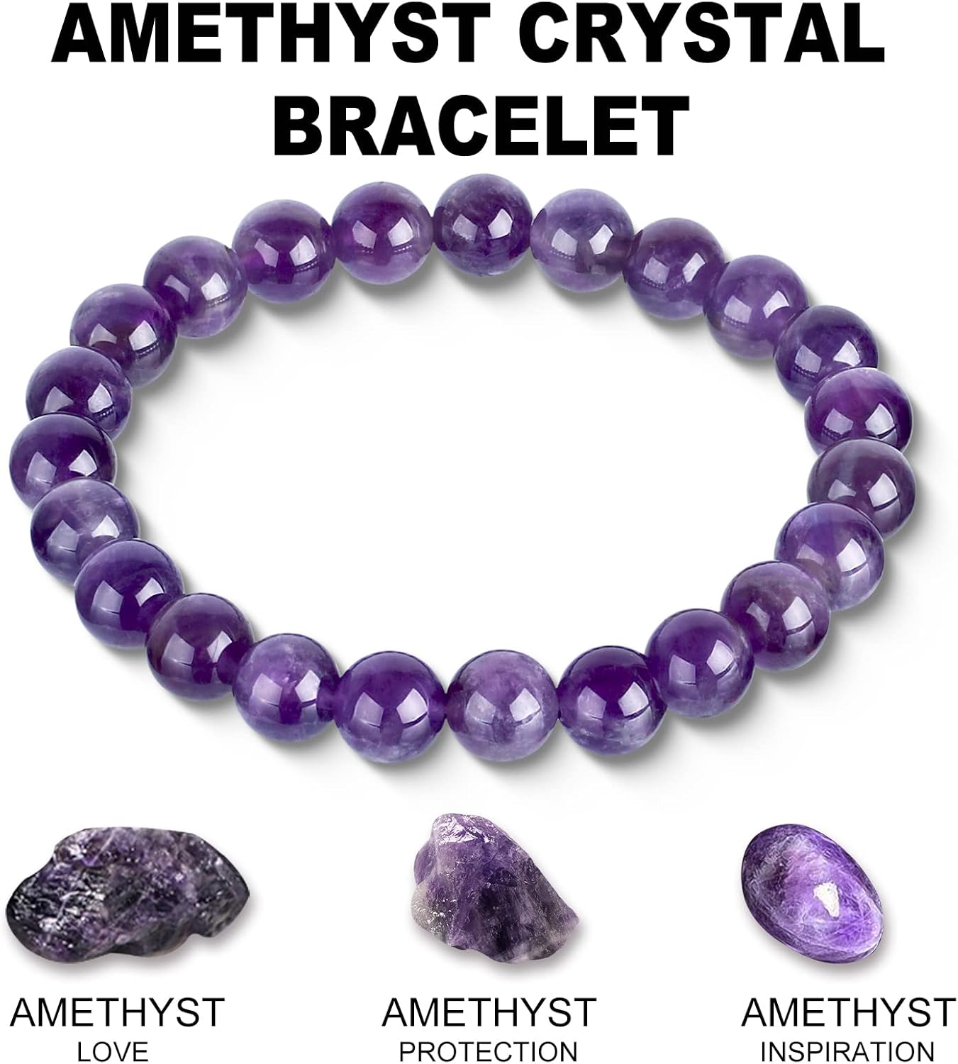 Amethyst Crystal Bracelet, Purple Crystal Friendship Love Protection Bracelets for Men Women, Business Money Wealth Prosperity Good Luck Energy Stone Beaded Gemstone Chakra Bracelets