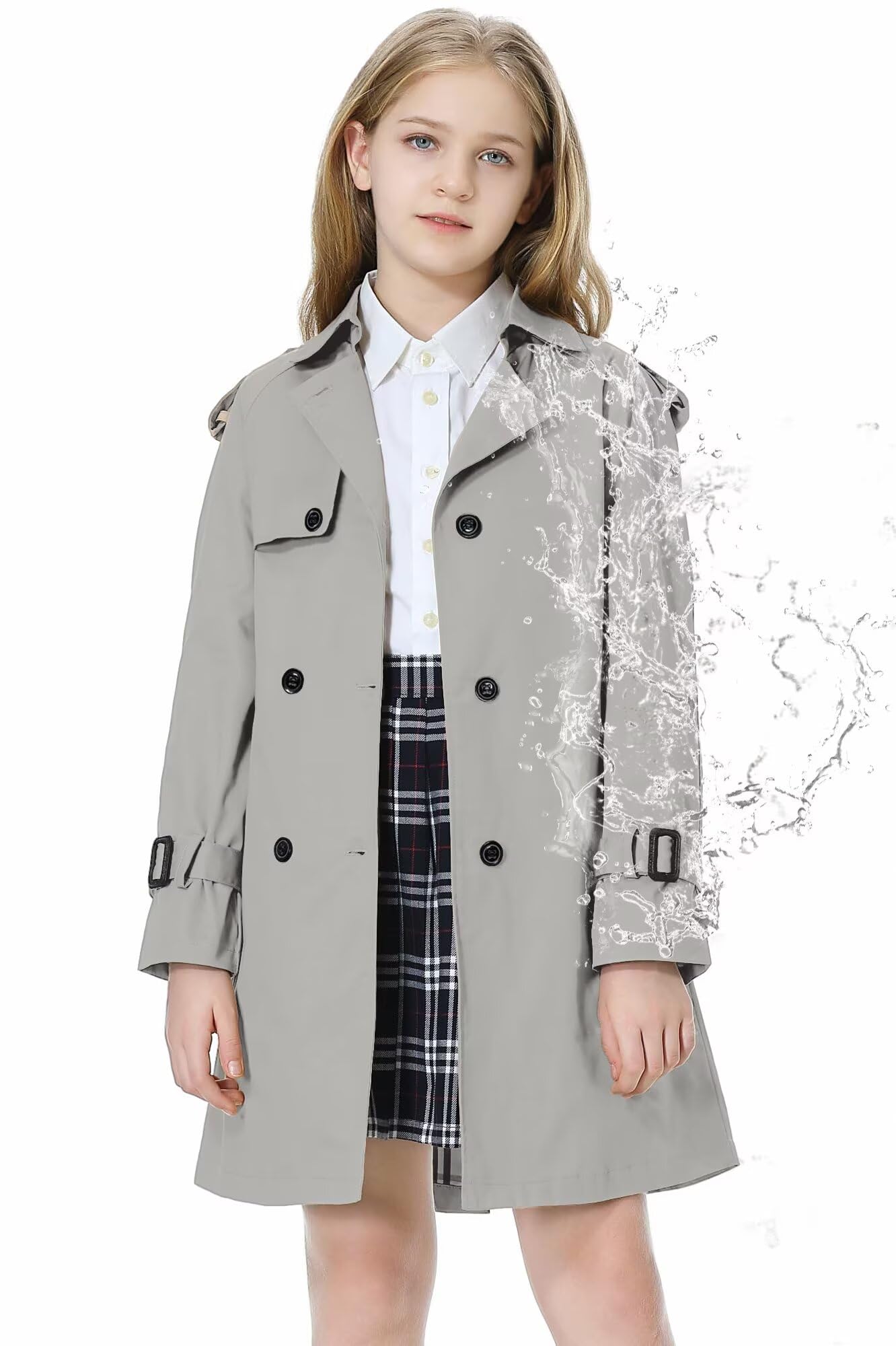 Betusline Womens &amp; Girls Waterproof Trench Coat Double Breasted Lapel Overcoat Outerwear, 3 Years - Women 2XL