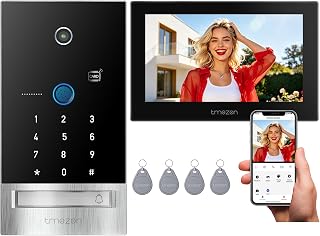 TMEZON WLAN 1080P Video Türsprechanlage mit Kamera und Türöffner, 7" Touchscreen mit Metall-Türklingel, Unlock per Fingerabdruck/APP/Code/Karte/Monitor, Personenerkennung,2,4G/5G WLAN,2-Draht Kabel