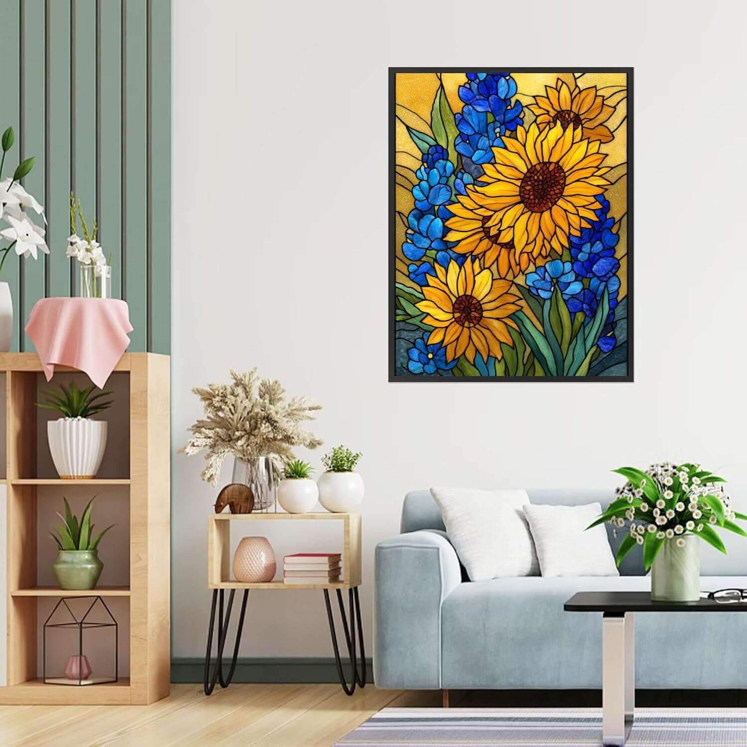 Dipingere con i Numeri Adulti Girosoli, blu Dipingere con i Numeri Bambini DIY Kit, Set Premium con Pennelli, Decorazione Casa & Creativo Regalo di Compleanno, Attività di Tempo libero 70x95cm z-431