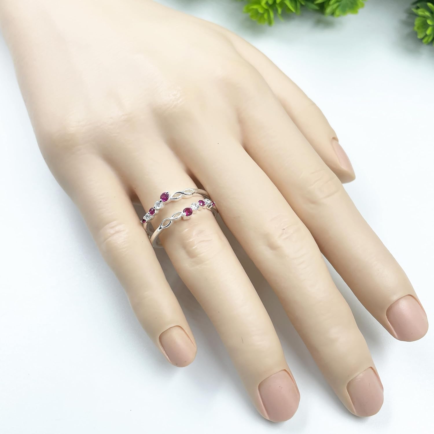 Red Ruby & White Diamond Swirl Enhancer Guard For Women, 14k Gold Plated Silver July Birthstone Ruby Wrap Ring, Enhancer Ring Guard