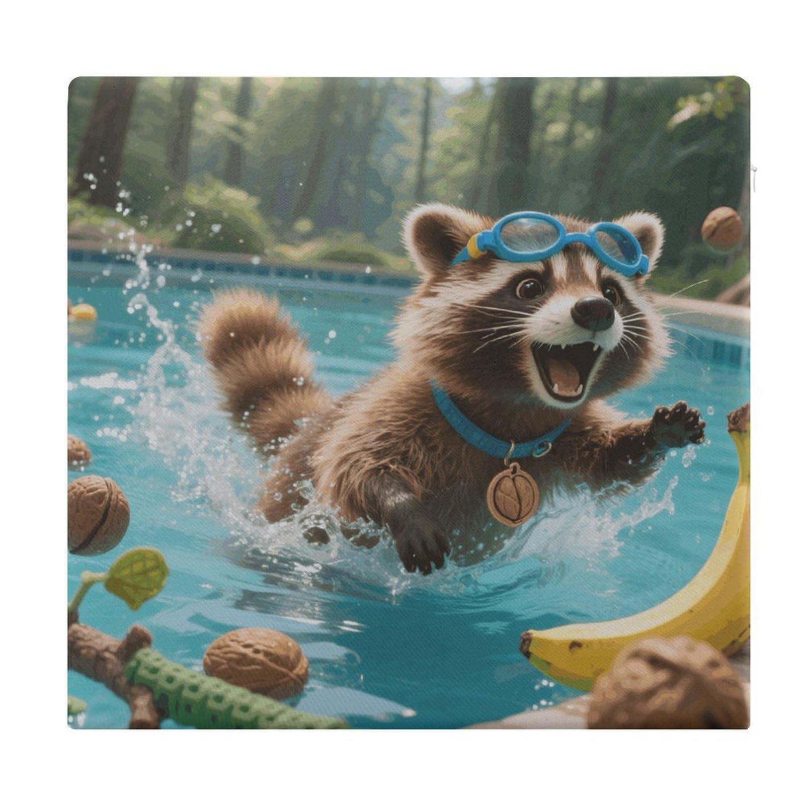 VstaDank Raccoon Pool Dash Cushions Memory Dining Chairs Cushion Non Slip Car Seat Cushions Indoo Dining Room Square Chair Pads with Zipper and Removable Cover Cushion