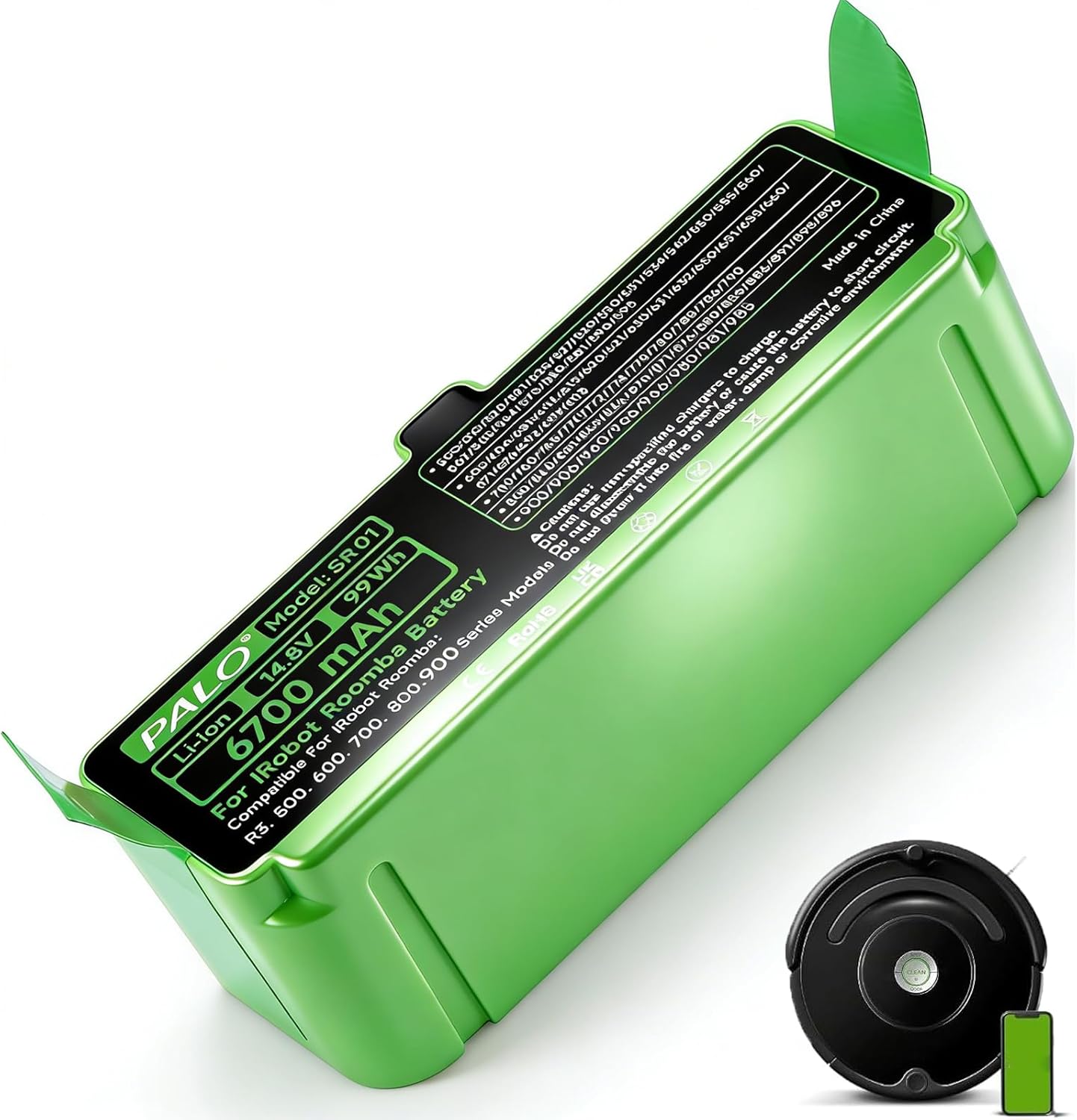 for iRobot Roomba 985 980 880 675 981 960 690 805 850 860 870 890 891 895 770 780 790 620 650 652 655 665 670 671 680 685 695 R3 Replacement Battery, Extended Life 1200 Cycles - 6700mAh Li-ion