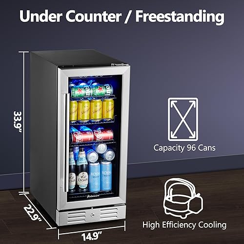 Miniatura 34 de Kalamera Refrigerador de bebidas, enfriador de bebidas de 24 pulgadas debajo del mostrador para 154 latas, rango de temperatura de 32 a 41 ℉