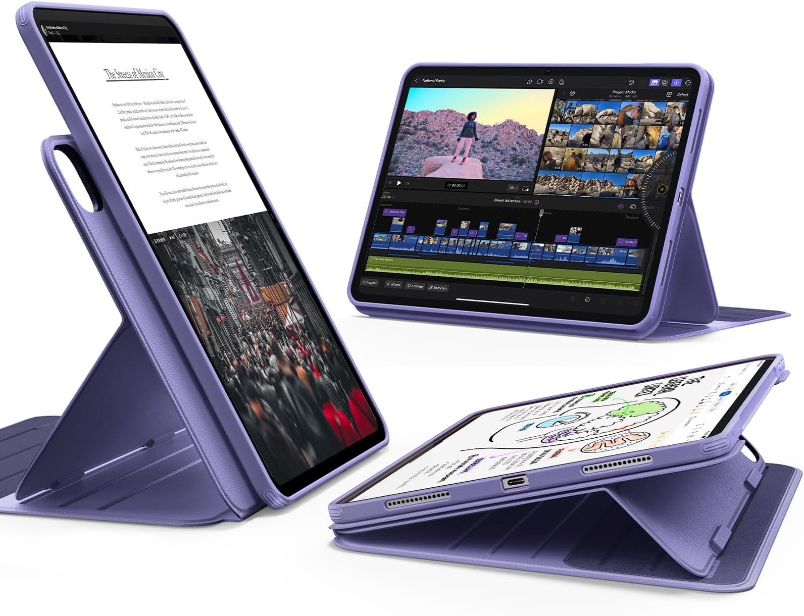 ESR for iPad Pro 11 Case (M5/M4) 2025/2024, Rotating Case with Removable Magnetic Cover, Adjustable Portrait/Landscape Stand with Raised Screen View, 9 Standing Angles, Shift Series, Purple