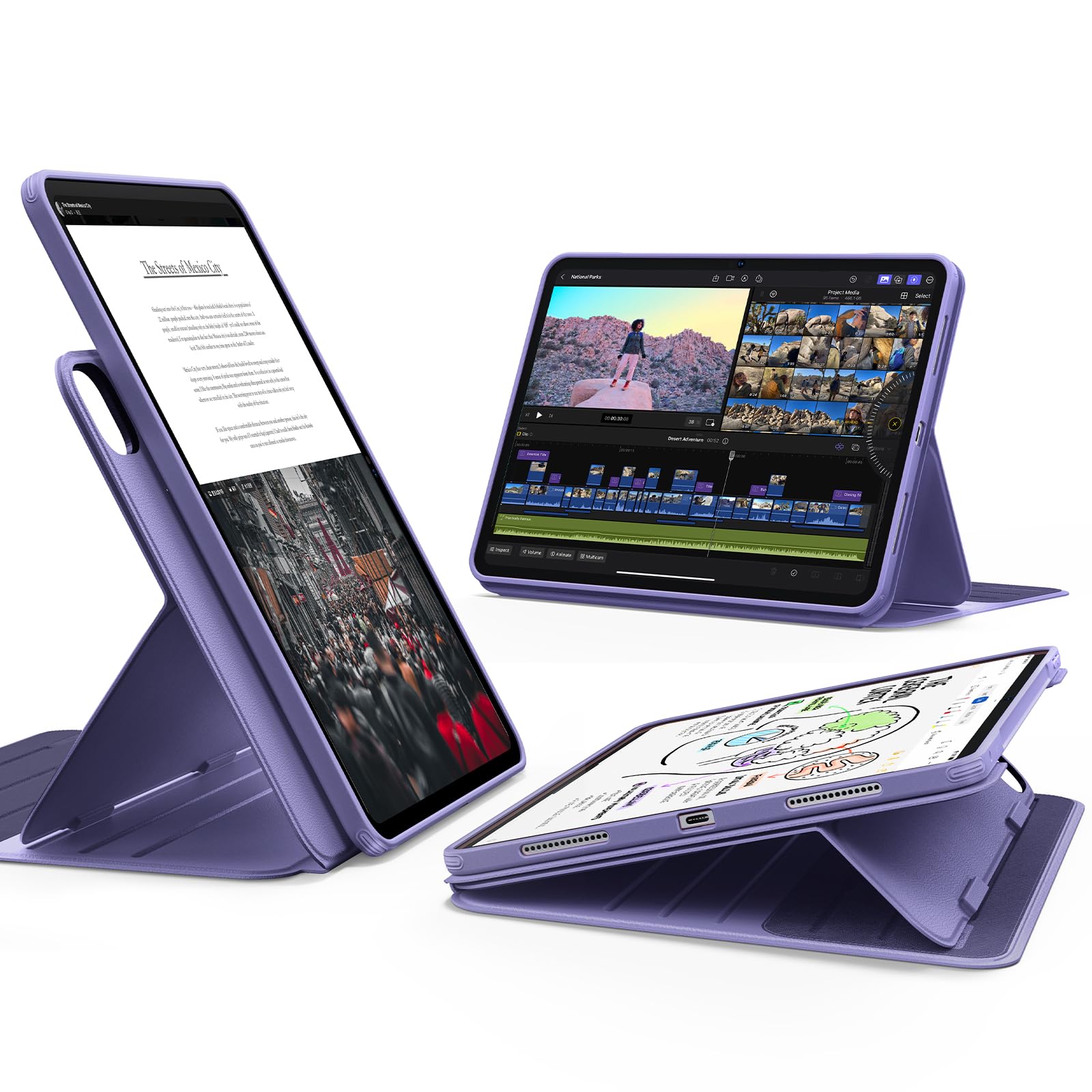 ESR for iPad Pro 11 Inch Case (M5/M4) 2025/2024, Rotating Case with Removable Magnetic Cover, Adjustable Portrait/Landscape Stand, 9 Standing Angles, Shift Series, Purple