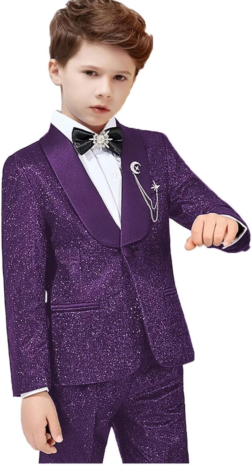 Sequin Boys Suit 2 Piece Kids Tuxedo Suit Glitter Suit for Boys Shiny Prom Party Suit