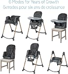 Maxi-Cosi Minla 6-in-1 High Chair, convertible, from birth, detachable kitchen booster seat, compact fold, easy to clean, Classic Graphite