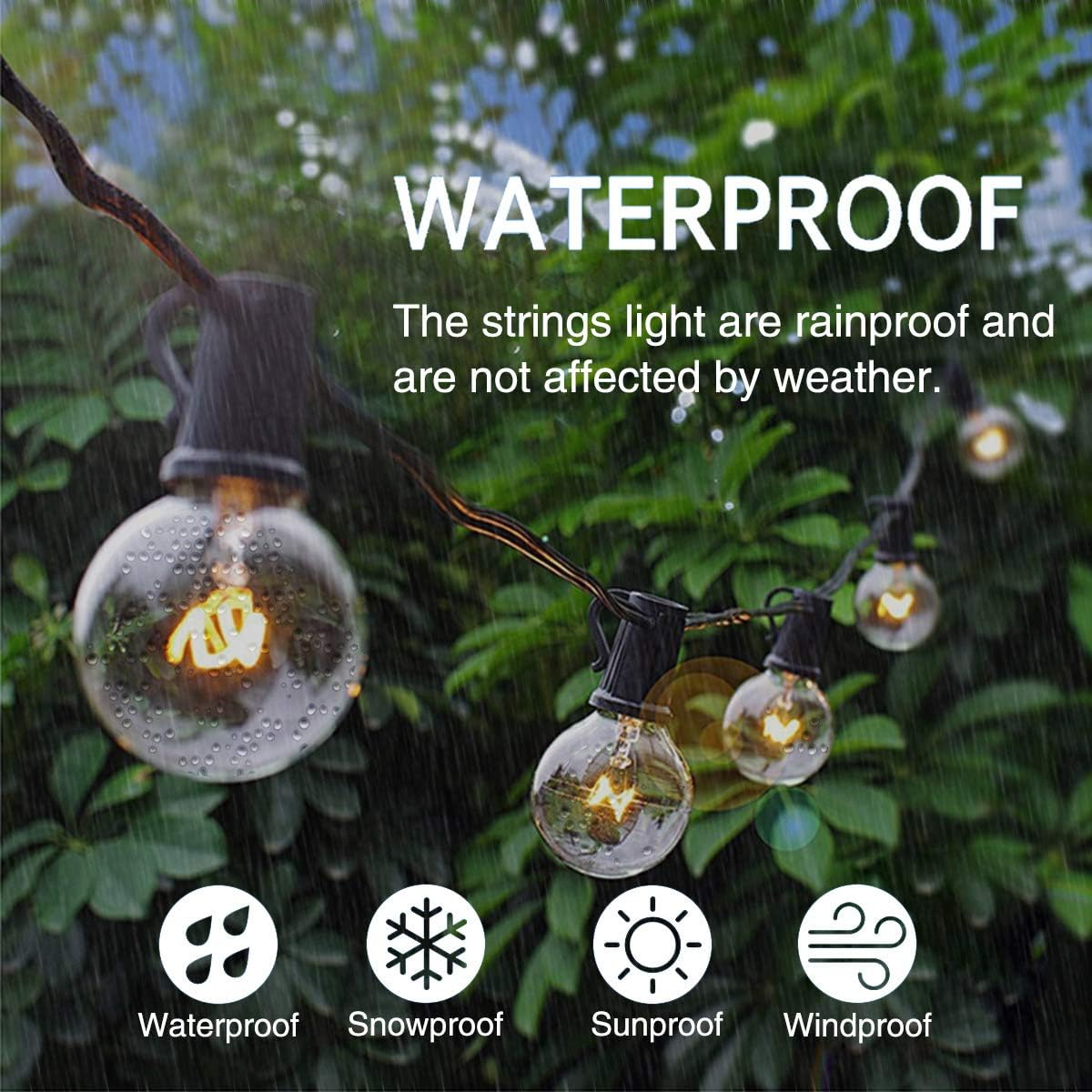 Bomcosy Outdoor String Lights, 25Ft G40 Globe String Lights with 15pcs 5W Edison Bulbs(3 Spare), Waterproof Connectable Patio Lights, E12 Socket Base Hanging Lights for Bistro Backyard Balcony, Black