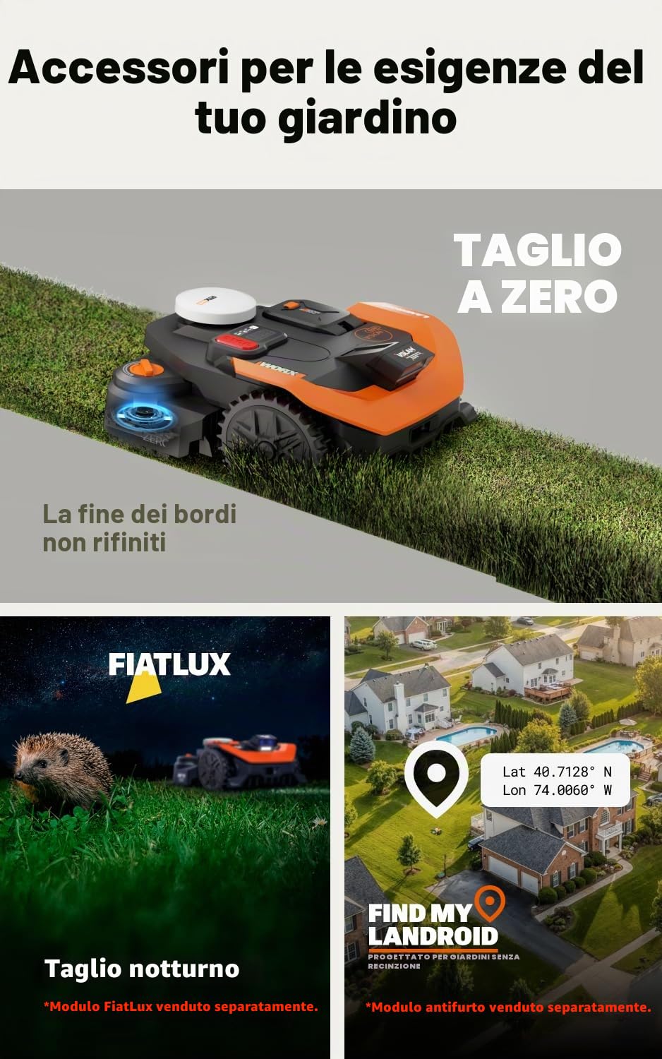 WORX Landroid Vision Cloud WR318E - Robot tosaerba 2WD senza cavo perimetrale per 1800 m² con modulo Cut to Zero (AI Obstacle Detection, VSLAM+ RTK Cloud Navigation, Auto Mapping, App Control)