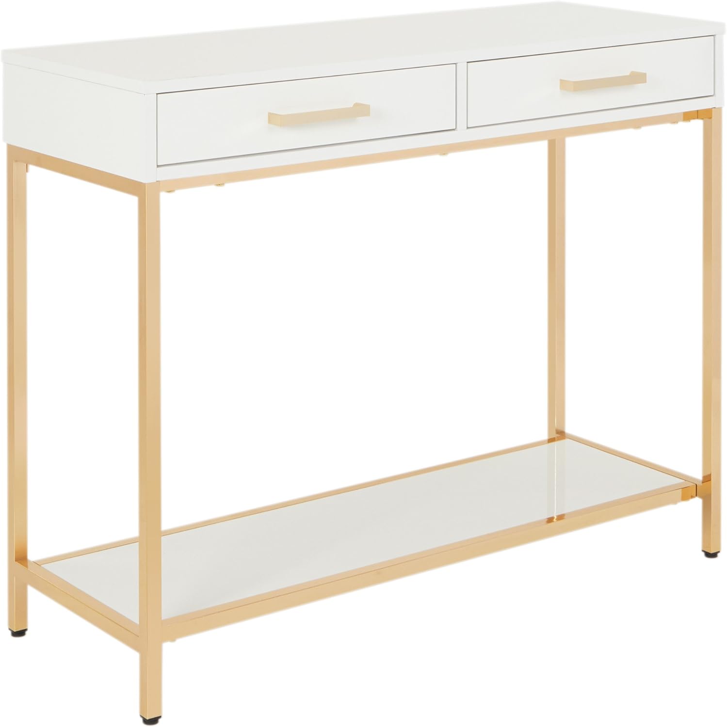 OSP Home Furnishings Alios Modern Foyer Table, White Gloss Finish and Gold Frame