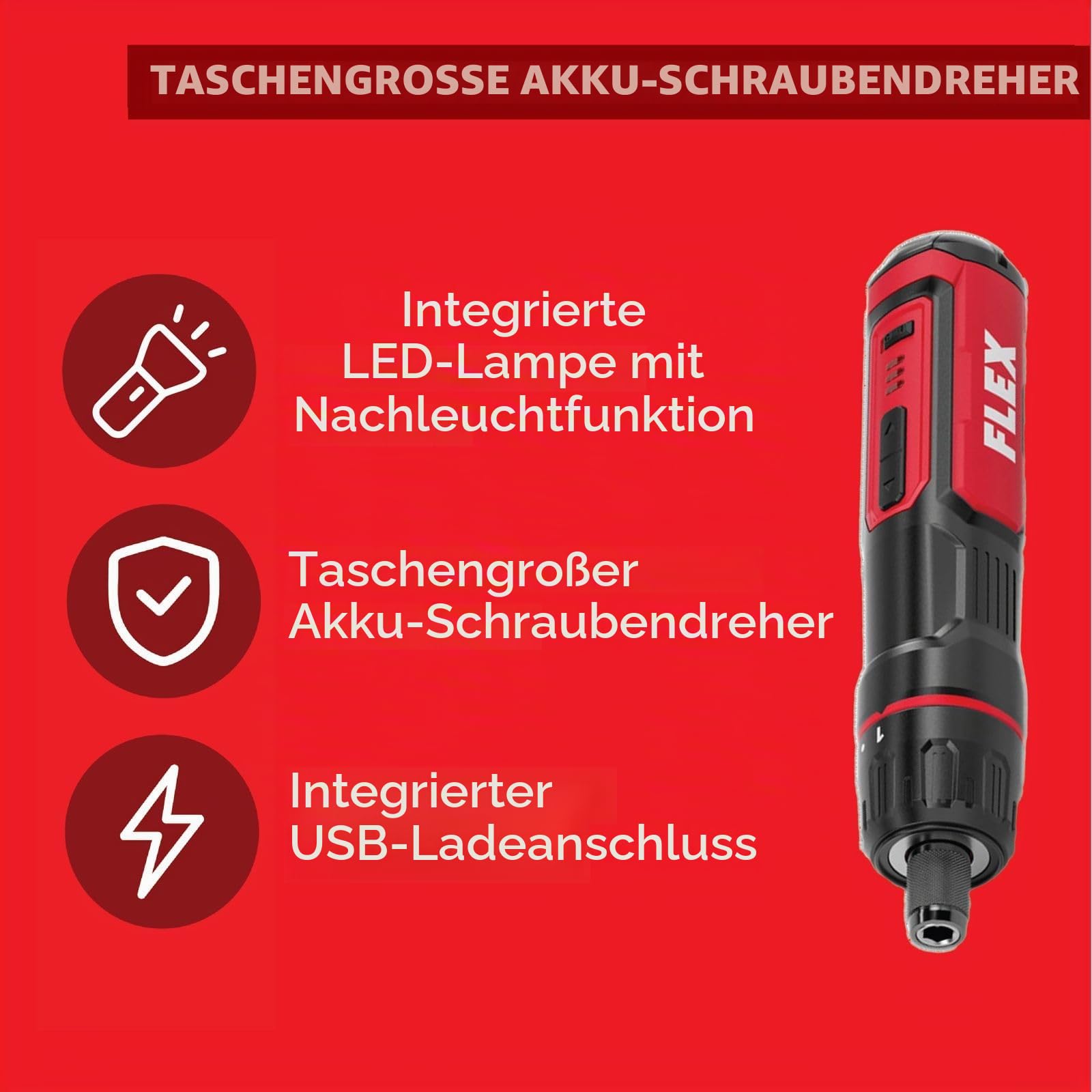 Flex Akku-Schraubendreher, starke Leistung im Hosentaschen-Format, 4 V SD 7-320 4 (mit Ladekabel und Transporttasche, Schraubenzieher) 534549