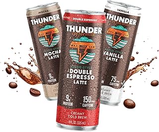 Thunder CoffeeMilk - 11 oz Aussie Style Cold-Brewed Latte Canned Coffee, Iced Coffee Cans for Grab & Go, Natural Protein-Rich 75-150mg Caffeine Energy Drink in Handy Cold Brew Cans, 12 Variety Pack