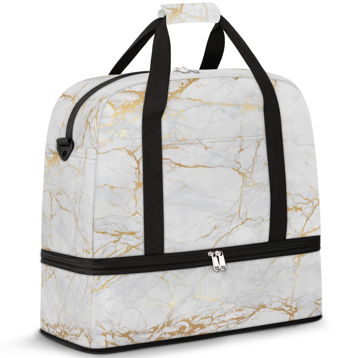 Bolsa de viaje plegable de mármol con estampado de mármol de 47 l, bolsa de fin de semana con manga de carrito bolsa de hombro separada húmeda para deportes, gimnasio, viajes, multicolor, 47L, Bolsa