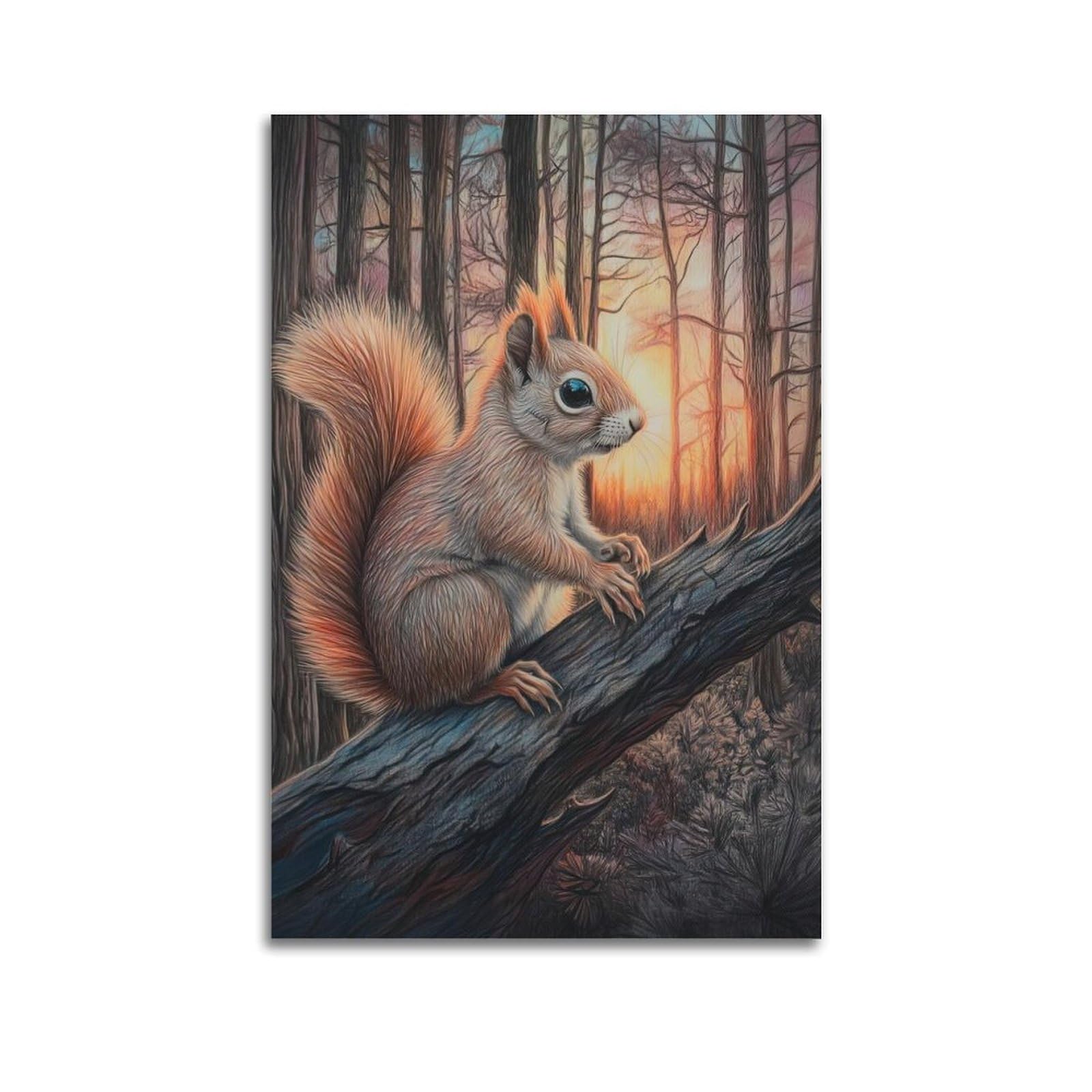 WZKTCL Animal Poster Squirrel in The Tree Poster Decorative Painting Canvas Wall Posters And Art Picture Print Modern Family Bedroom Decor Posters 24x36inch(60x90cm)